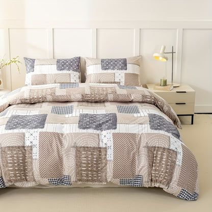 3 Pezzi Copripiumino Quadrato Stampa Patchwork