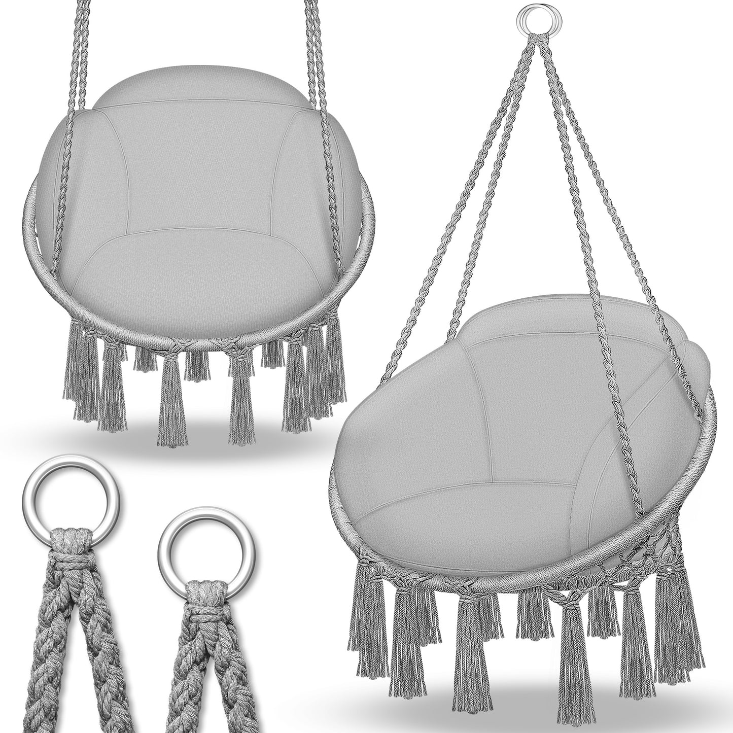 Sedia sospesa da esterno Tillvex®, capacità 200 kg, sedia sospesa XL da interno con cuscino, cesta a dondolo resistente alle intemperie, altalena sospesa con cuscino