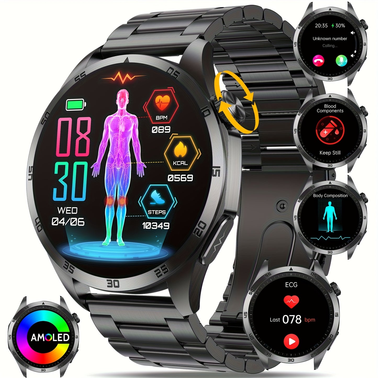 Smartwatch 2026: Batteria a lunga durata da 380mAh, Display AMOLED da 3.63cm, Chiamate BT5.2, Menstruo & Previsioni Meteo, Modalità Multi-Sport, Ricarica Magnetica, Assistente Vocale/SOS, Per Telefoni Android & IOS, Regalo Per Lui & Lei