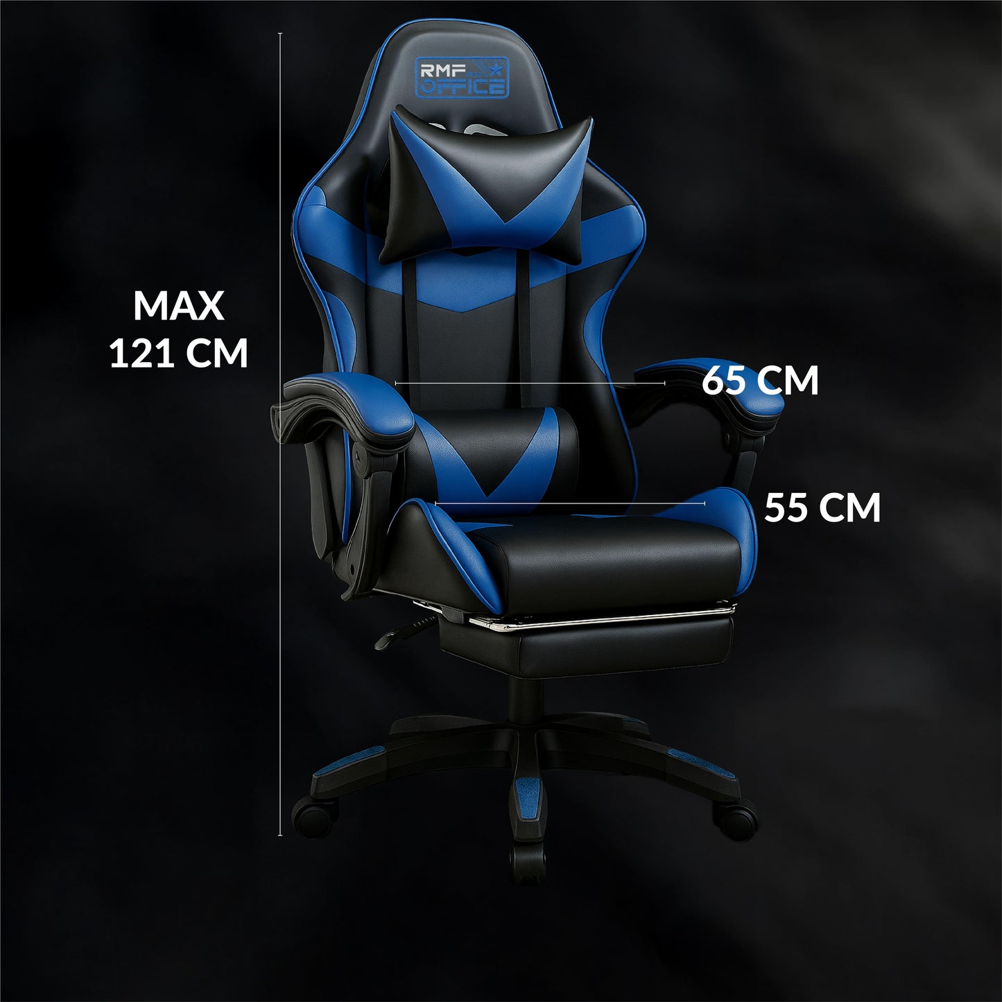 RMF Sedia Gaming Professionale Ergonomica Reclinabile, Poltrona Gaming Seduta Comoda e Rilassante con Poggiapiedi - Sedia per Gamer con Ruote Girevoli, Altezza Regolabile Nero