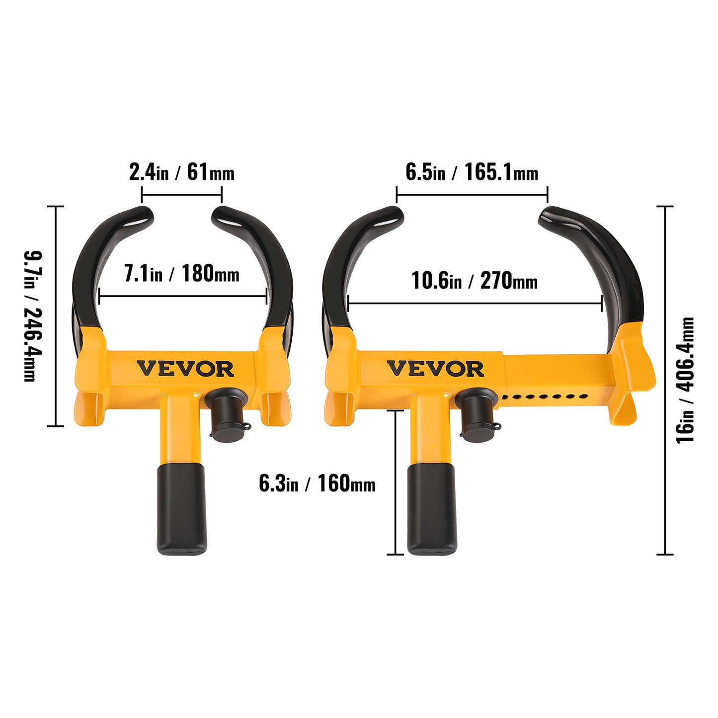 VEVOR Lucchetto per ruote, 2 confezioni di lucchetto universale per ruote, lucchetto antifurto regolabile per rimorchi con morsetto per ruote, lucchetto per pneumatici in acciaio resistente per ATV RV SUV Auto Golf Cart Barche Moto, con 6 chiavi