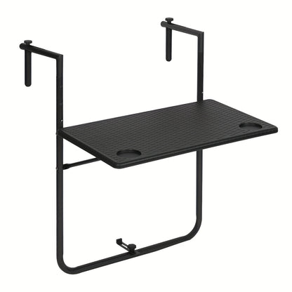 1 pz Tavolo da patio per mobili da esterno, tavolo pieghevole, tavolo da campeggio, tavolo sospeso per balcone con scanalature per posizionare bicchieri d'acqua, tavolo sospeso stabile per ringhiera del balcone, tavolo pieghevole, 3 livelli di altezza, pi