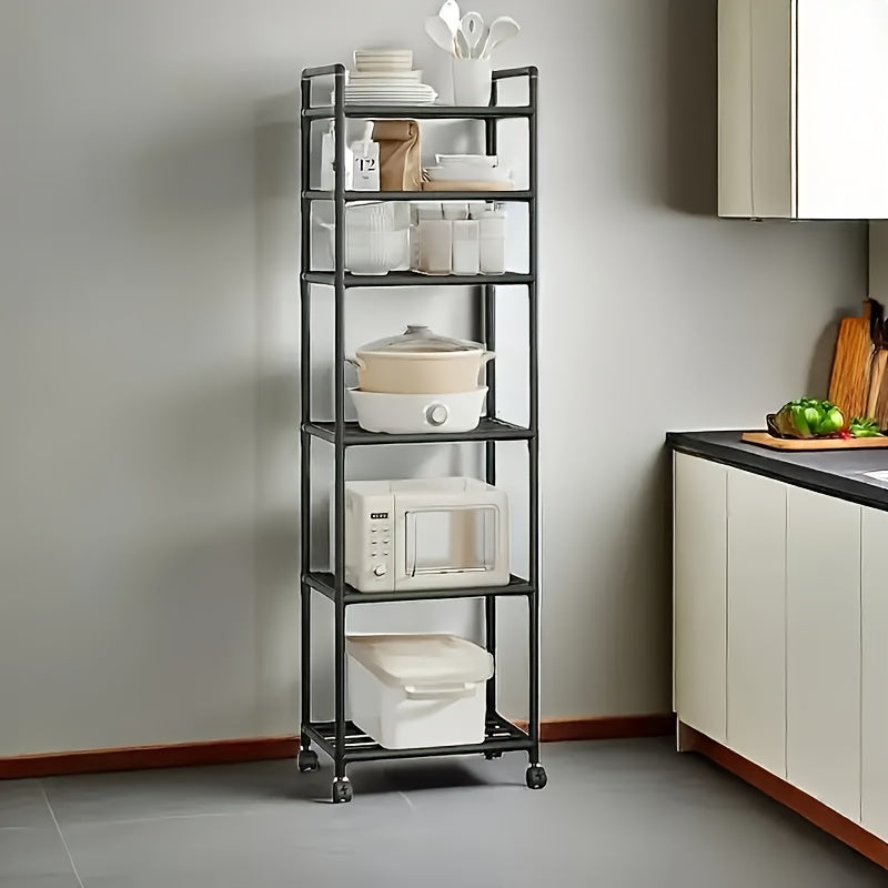 Carrello portaoggetti regolabile su ruote con 6 ripiani, dotato di ruote e ganci - Adatto per cucina, camera da letto, bagno, scaffalatura multifunzionale - Salvaspazio, scaffalatura multifunzionale | Design a scaffalatura aperta | Opzioni di archiviazion