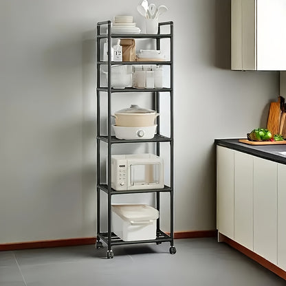 Carrello portaoggetti regolabile su ruote con 6 ripiani, dotato di ruote e ganci - Adatto per cucina, camera da letto, bagno, scaffalatura multifunzionale - Salvaspazio, scaffalatura multifunzionale | Design a scaffalatura aperta | Opzioni di archiviazion