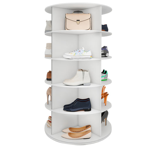 Torre portascarpe girevole a 5/6/7 ripiani per 20/24/28 paia di scarpe, espositore girevole a 360° bianco, organizzatore Lazy Susan, scaffale portascarpe a carosello rotondo, carosello verticale per cappelli e borse
