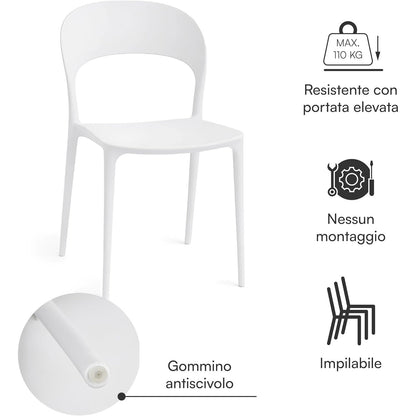 Baroni Home Set 4 Sedie in Plastica Bianca – Sedie Impilabili, Pronte all’Uso Senza Montaggio, Facili da Pulire, con Piedini Antiscivolo per Maggiore Stabilità – Ideali per Cucina, Soggiorno, Sala da Pranzo, Giardino, Terrazzo o Balcone – Sedute Comode e