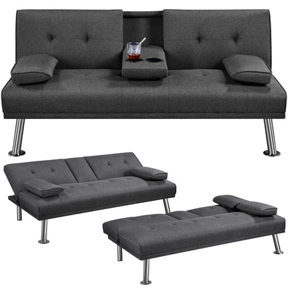 Costoffs Divano Letto a 3 Posti Divano Trasformabile con 2 Braccioli Staccabili Mobile Imbottito con Supporto Centrale Porta Bicchieri Divanetto Reclinabile da Salotto