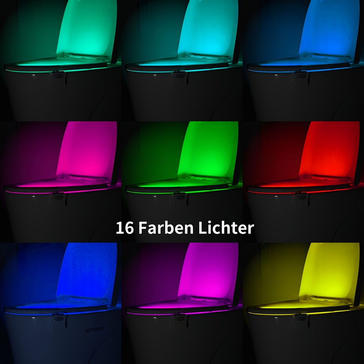 Setonr 1/2 pz Luce LED per WC a 16 Colori con Sensore di Movimento Umano, Luce Notturna per Interno Vasca WC, Regalo di Natale per Bagno