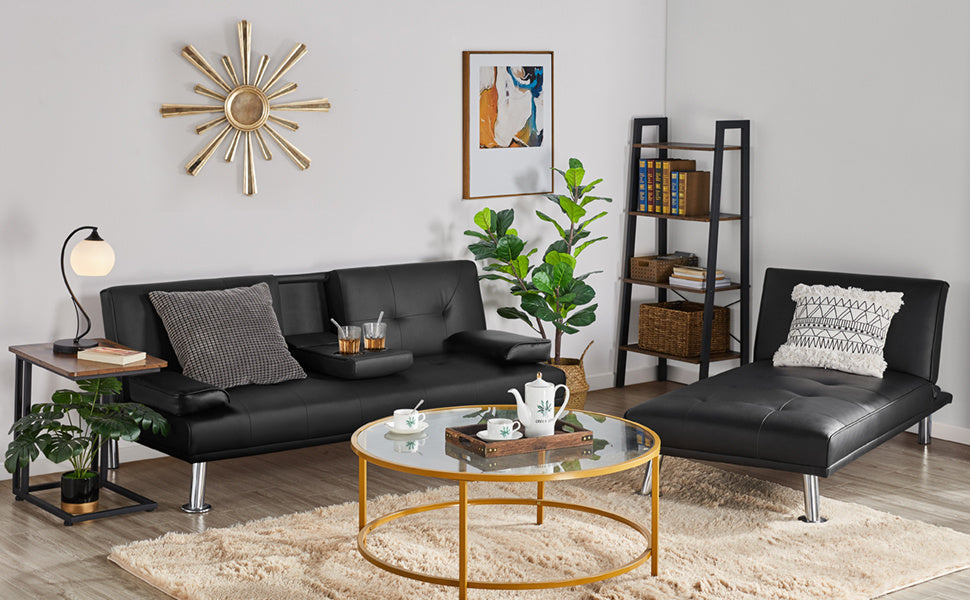 Costoffs Divano Letto a 3 Posti Divano Trasformabile con 2 Braccioli Staccabili Mobile Imbottito con Supporto Centrale Porta Bicchieri Divanetto Reclinabile da Salotto