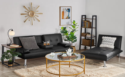 Costoffs Divano Letto a 3 Posti Divano Trasformabile con 2 Braccioli Staccabili Mobile Imbottito con Supporto Centrale Porta Bicchieri Divanetto Reclinabile da Salotto
