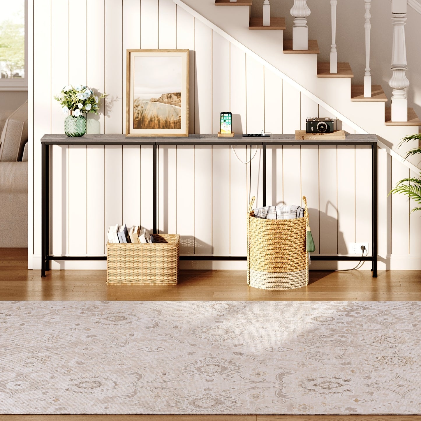 Tavolino Comodino Lungo e Sottile - Elegante Tavolino Rettangolare per Divano per Spazi Piccoli, Perfetto come Tavolino da Letto o dietro il Divano, Moderno Tavolino Sa Sottile con Organizzatore, per Soggiorno, Ingresso, Corridoio, Marrone