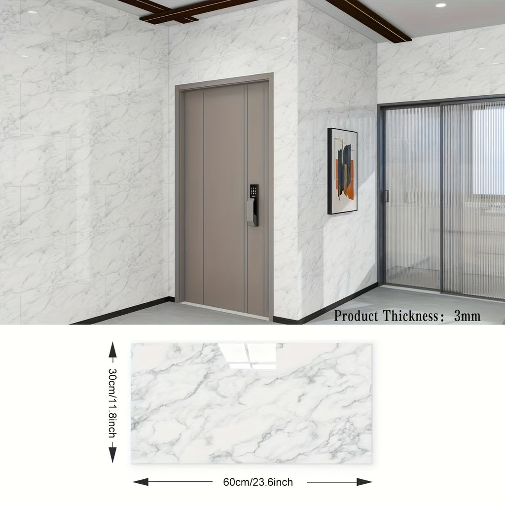 20/40 Pezzi Adesivi Murali Effetto Marmo Bianco, Pannelli Autoadesivi Rimovibili, Piastrelle Decorative Riutilizzabili con Finitura Lucida per Cucina Bagno Soggiorno Dormitorio, 23.6x11.8 Pollici (60x30cm) Adesivi Murali