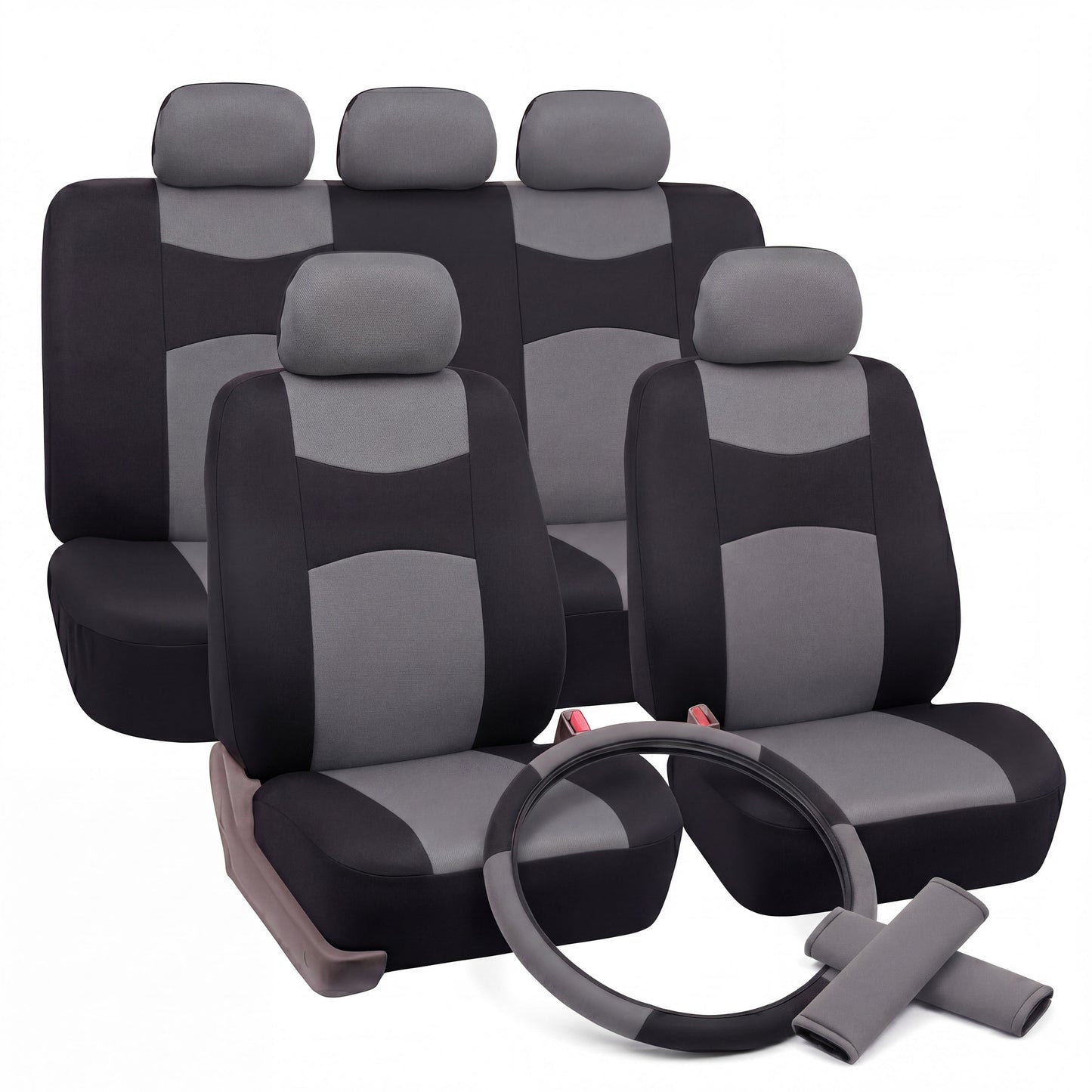 Set Coprisedili Auto Universali con 2pz Copri Cintura e Coprivolante inclusi, fodere sedili completi compatibili con anteriori e posteriori