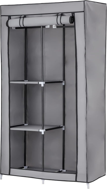 Baroni Home Armadio in Tessuto Richiudibile 88x45x160 cm Grigio 2 Ripiani Laterali e 1 Barra Appendiabiti, Guardaroba in Tessuto non Tessuto Pieghevole Salvaspazio con Struttura in Ferro per Camera da Letto, Cabina Armadio, Campeggio, Cameretta, Lavanderi
