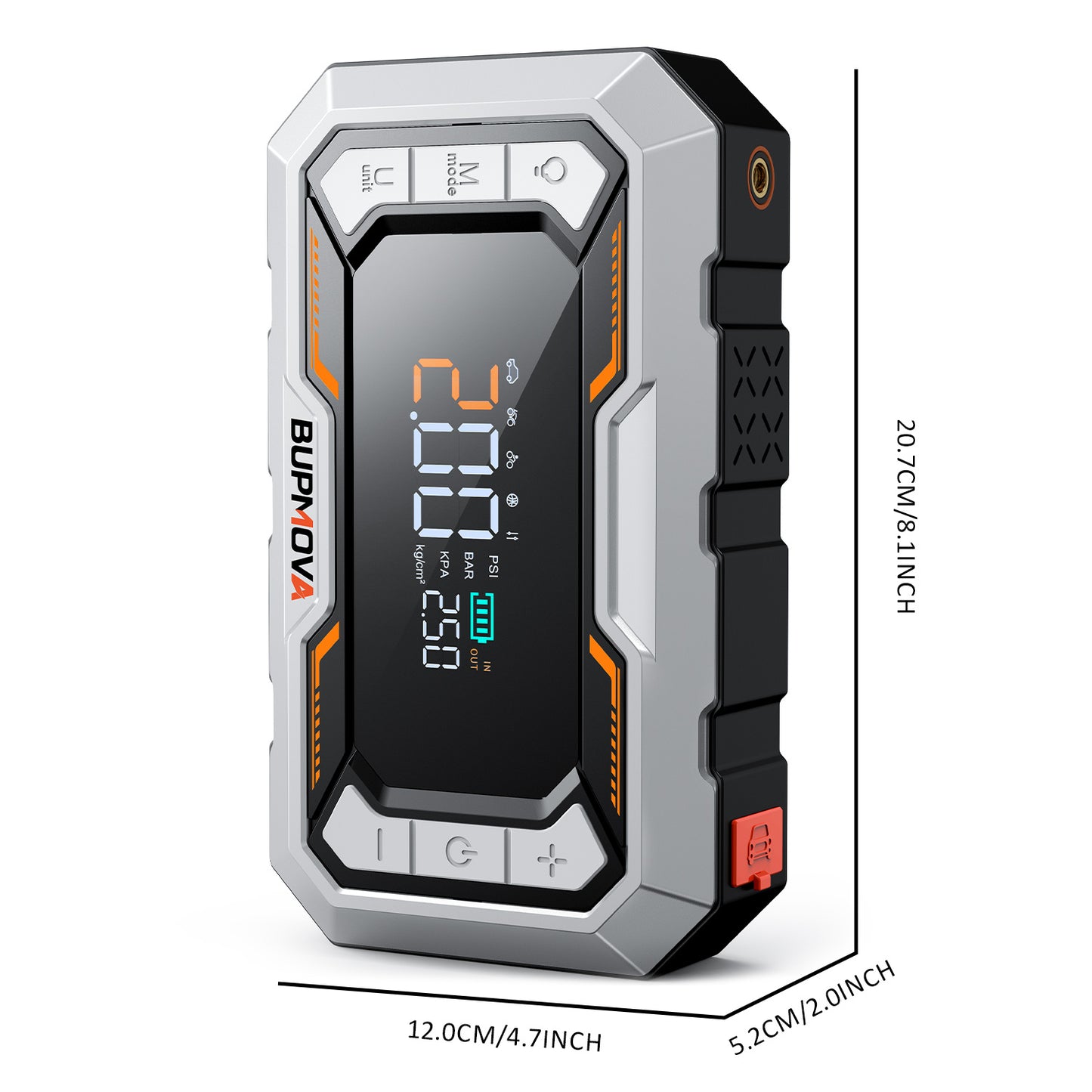 Avviatore di emergenza per auto 8000A con compressore d'aria, pompa di gonfiaggio cordless per pneumatici, booster di batteria con power bank e torce a LED, doppio display della pressione dell'aria