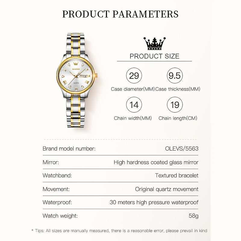 OLEVS Orologi da Donna Eleganti e di Lusso per Polso Piccolo, Quadrante Piccolo, Cinturino in Acciaio Inossidabile, Movimento al Quarzo Analogico, Data e Luminosità, Nero/Bianco/Oro/Blu