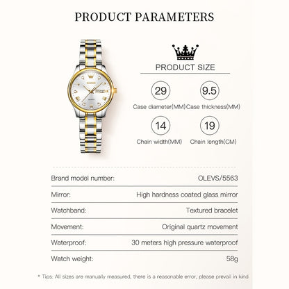 OLEVS Orologi da Donna Eleganti e di Lusso per Polso Piccolo, Quadrante Piccolo, Cinturino in Acciaio Inossidabile, Movimento al Quarzo Analogico, Data e Luminosità, Nero/Bianco/Oro/Blu