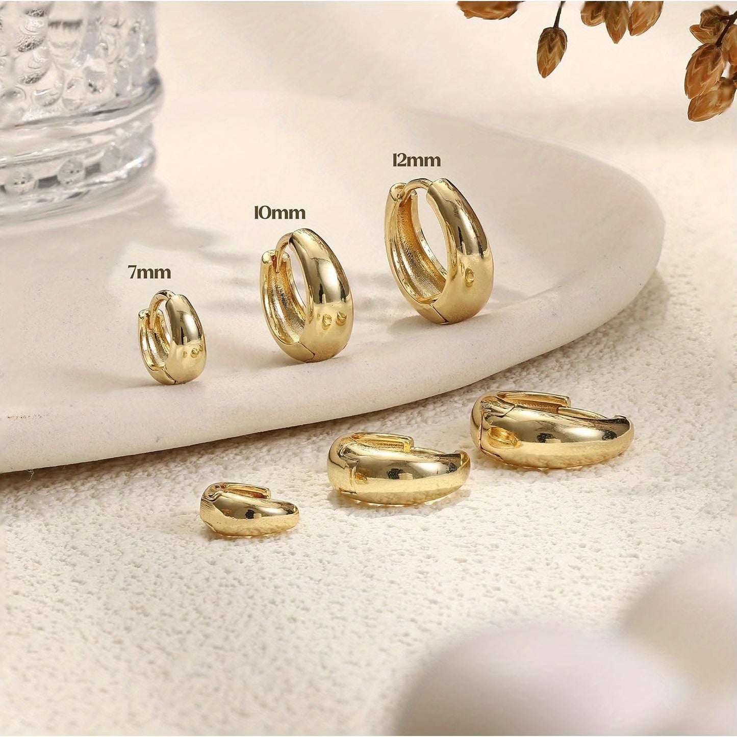 Set di 3 paia di orecchini a cerchio dorati da donna, orecchini dorati e argentati placcati in oro 14K, ipoallergenici, piccoli orecchini a cerchio aderenti, leggeri, piccoli, spessi, alla moda, da impilare per piercing multipli