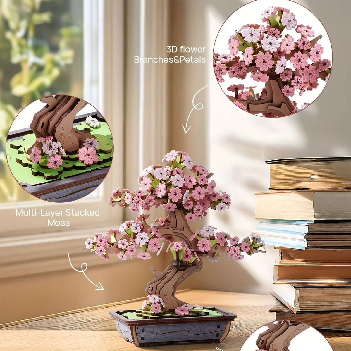Rolife Puzzle 3D in Legno Modello Bonsai Sakura, Set Artigianale Decorazioni per la Casa Ornamenti Regali Creativi per e Adolescenti 14+