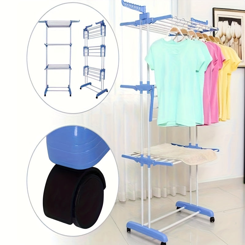 Stendibiancheria Pieghevole in Metallo Robusto a 3 Livelli con Rotelle Bloccabili - Altezza 171,96 cm, Stendibiancheria Autoportante, 24 Aste per Asciugatura, Risparmio Spazio per Interno/Esterno, Corda per Biancheria Mobile per Letto, Abbigliamento (Grig