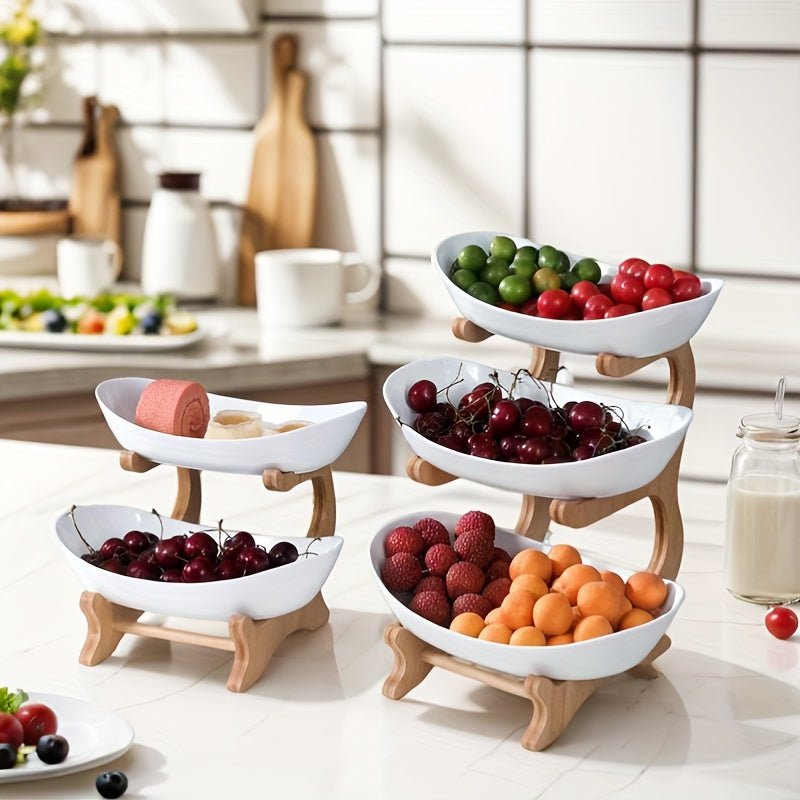 Cestino per Frutta a Due/Tre Ripiani, Scaffale Bianco per Frutta da Cucina, Set di Ciotole per Frutta, Portafrutta per Vassoi, Snack, Noci, Pane e Caramelle