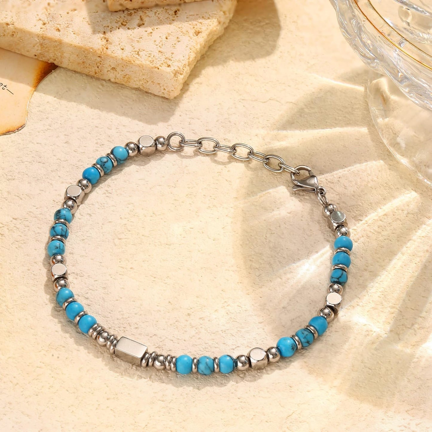 Bracciale con Perle per Donna & Uomo - Bracciale in Acciaio Inossidabile Color Argento con Pietre di Perla, Bracciale Gioiello Regalo per Donna, Sorella, Migliore Amica