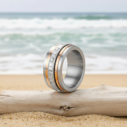 Anello Spinner Antistress per Donne e Uomini: Anello Fidget in Acciaio Inossidabile da 10mm con Zirconia Cubica Sintetica, Anello Rotante per Ansia, Anello Antistress per Pollice, Colori Oro Rosa e Argento