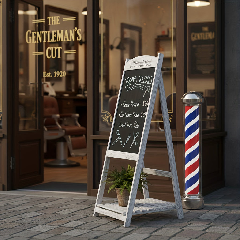 Insegna a sottopassaggio in legno a forma di lavagna A, grande, 110 cm x 40 cm, per caffè, pub, negozio - Insegna riutilizzabile da pavimento con supporto