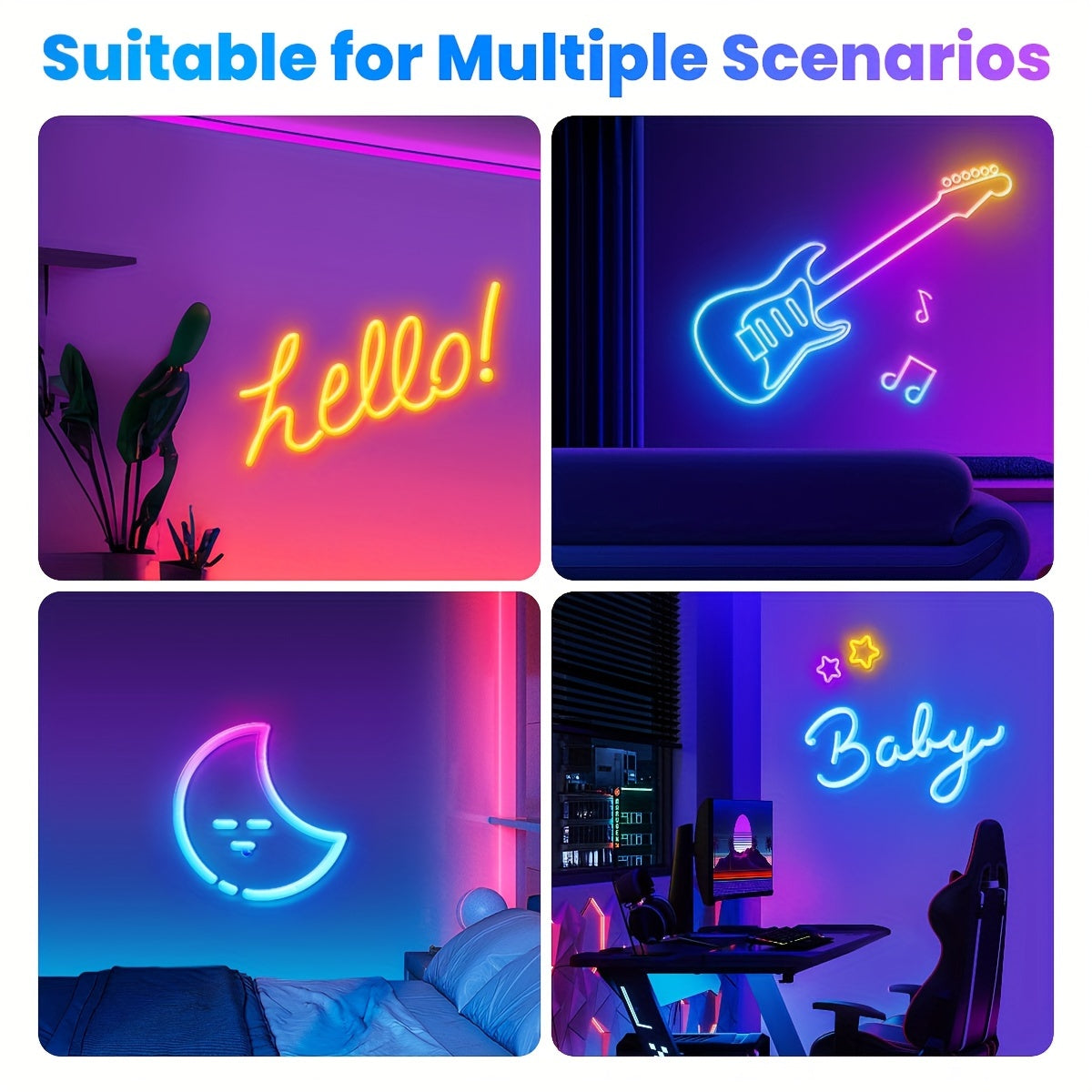 Striscia LED Neon RGB Smart Potenziata di Mexllex con Controllo App/Remoto, Vari Modalità, Timer e Sincronizzazione Musicale per Gaming e Decorazioni per la Stanza