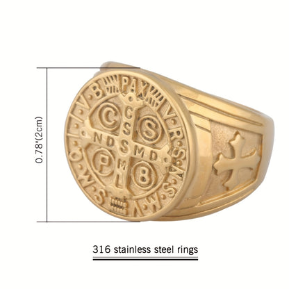 Anello da uomo in acciaio inossidabile con biglietto sacro esorcistico vintage