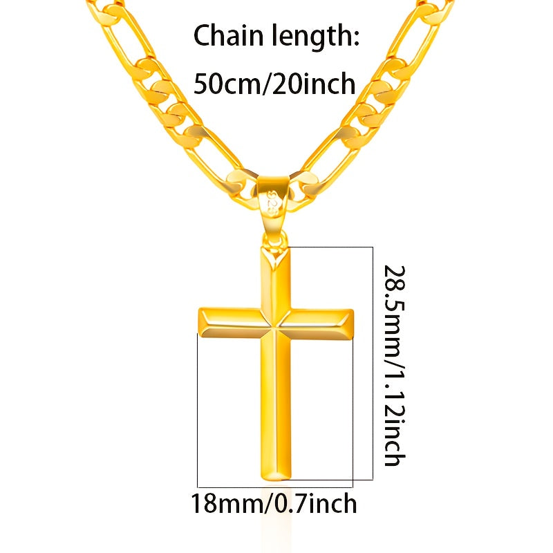 Collana con ciondolo da uomo in argento 925, catena Figaro minimalista placcata in oro 18 carati con ciondolo a croce 3D, regalo perfetto per lui, regalo per la festa del papà, confezione regalo