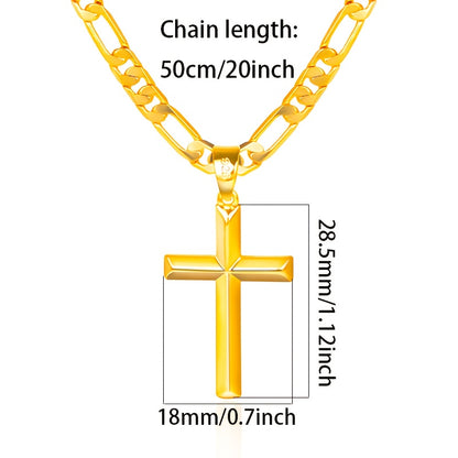 Collana con ciondolo da uomo in argento 925, catena Figaro minimalista placcata in oro 18 carati con ciondolo a croce 3D, regalo perfetto per lui, regalo per la festa del papà, confezione regalo