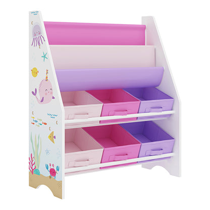 Scaffale per bambini 'Ponteceso' con 2 scomparti portaoggetti e 6 contenitori pieghevoli, 74 x 62 x 26,5 cm