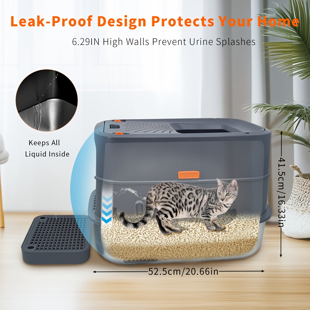 Lettiera per gatti extra large in acciaio inossidabile con coperchio - Misura XL, sponde alte, a prova di perdite, design facile da pulire, include paletta - Adatta per più gatti e razze di grandi dimensioni