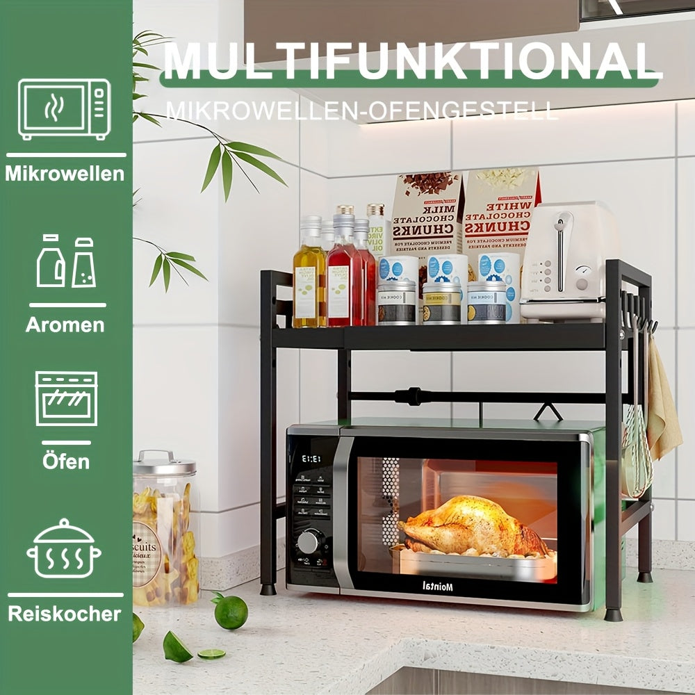 1- Scaffale per Microonde, Scaffale Espandibile per Microonde da Banco per Riporre Utensili da Cucina e Stoviglie, Scaffale per Microonde in Acciaio al Carbonio Espandibile, Scaffale per Microonde Espandibile 40-65cm, Altezza Regolabile 32-42cm