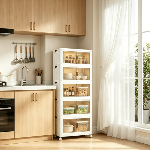 45cm Armadietti Pieghevoli Extra Large con Ruote e Coperchi - Contenitori in Plastica Pieghevoli e Impilabili, Armadietti per la Casa e l'Organizzazione di Elettrodomestici, Contenitori Pieghevoli per Armadi, Camere da Letto, Cucine, Uffici e Decorazione