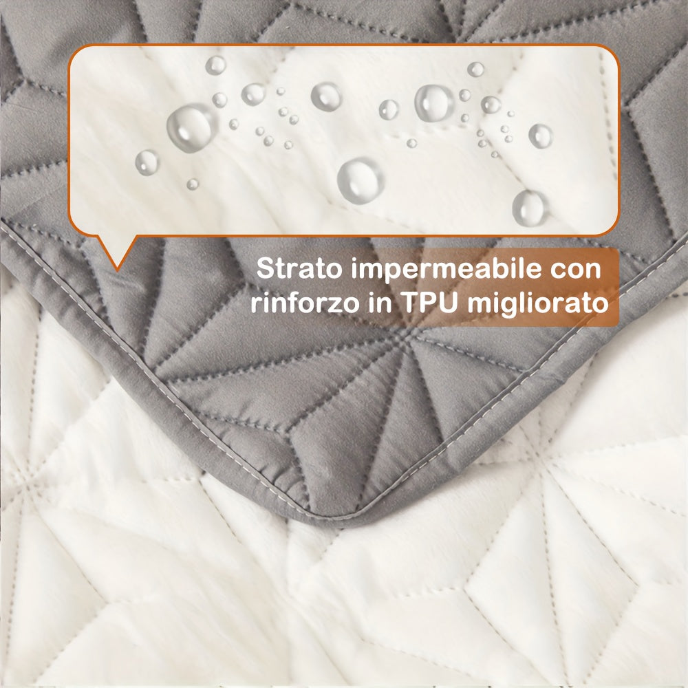 1 Protezione Materasso Trapuntata Impermeabile, Coprimaterasso Traspirante con Cinghie Elastiche per Copriletto (Senza Federa), Topper Materasso Antiscivolo per Tutte le Stagioni