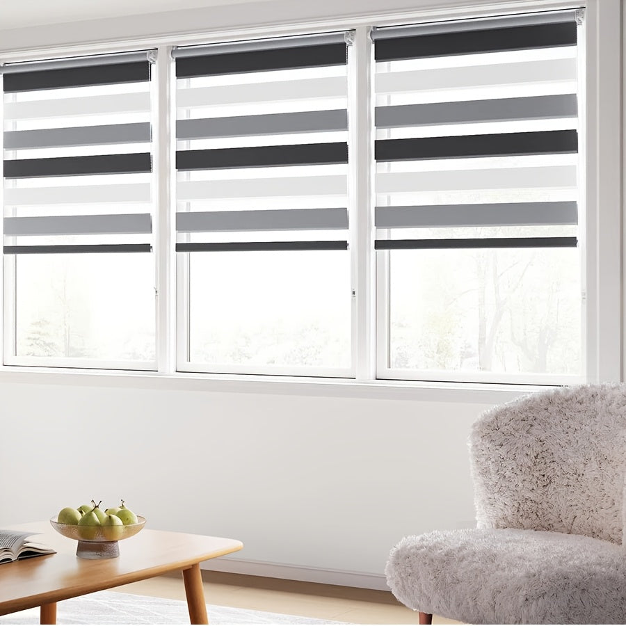 1 pz, Tenda a rullo a doppia sponda, Tenda a doppio strato senza fori, Oscurante, Resistente al sole e termoisolante, Luce regolabile, Adatta per camera da letto, soggiorno, cucina, bagno, ufficio, studio, balcone, decorazione domestica