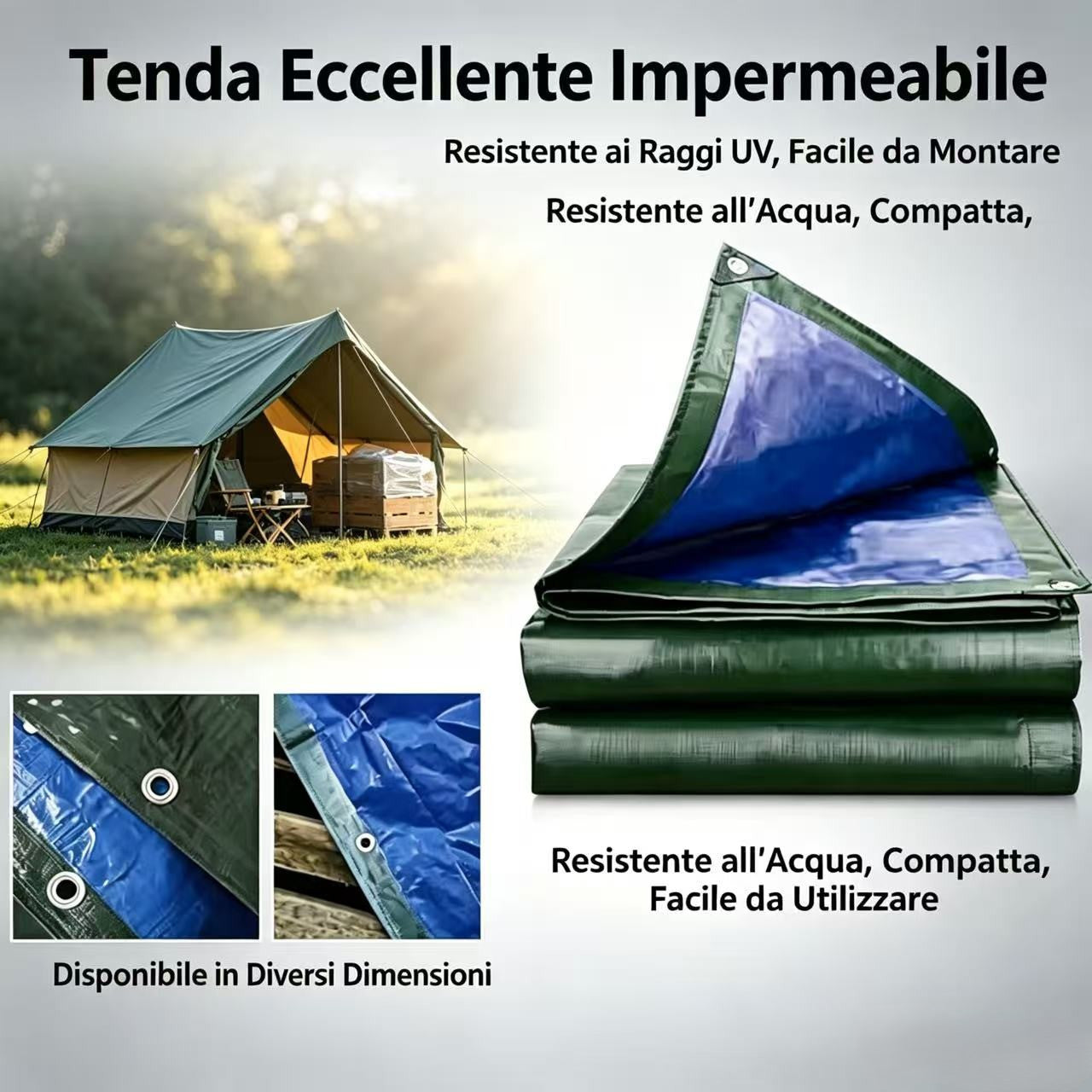 Telo Occhiellato Blu/Verde,Telone resistente, Telo Impermeabile,tessuto di alta qualità, multiuso, Adatto per Tetto,, con occhielli , ideale come regalo per familiari e amici, perfetto per cortili, giardini, patii e aree piscina,Barca, Ombreggiatura Veico