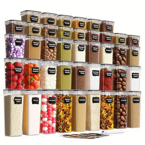 72/46 Contenitori Grandi Sigillati per Alimenti con COPERCHI, Contenitori in Plastica per la Conservazione di Cereali, per Organizzare e Conservare Zucchero, Farina e Articoli per Pasticceria in Cucine e Dispense, con Etichette e Segni