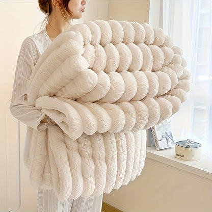 Coperta 1 pz in finta pelliccia di coniglio adatta a tutte le stagioni - Copriletto termico reversibile a righe, morbido e accogliente plaid di coniglio per ufficio, campeggio - Coperta multiuso da regalo