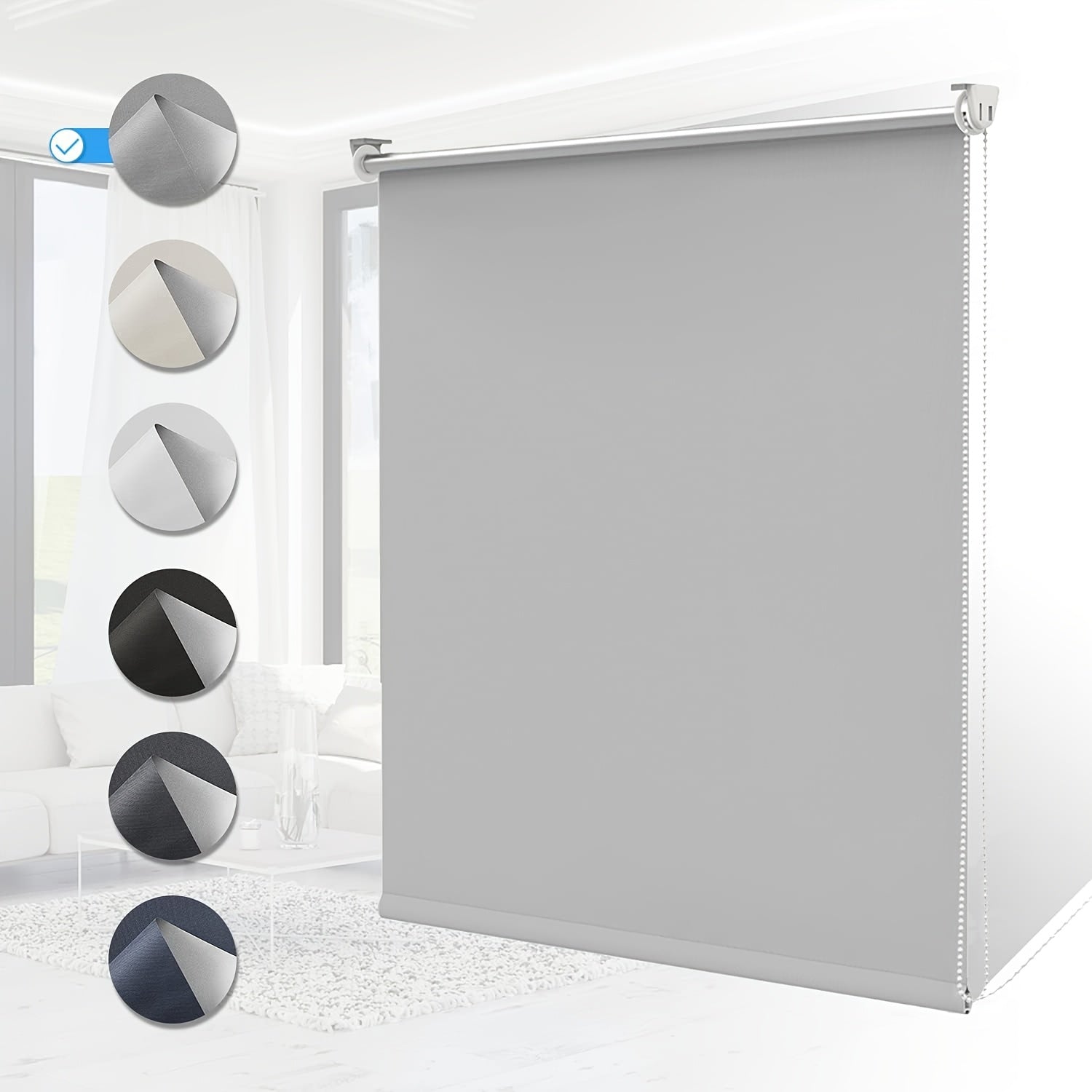 1pz Tenda a Rullo Oscurante, Tessuto a Triplo Strato con Rivestimento Argentato per Riflessione Solare, Nessuna Foratura Richiesta, Larghezza Opzionale = Larghezza Tessuto + 4cm