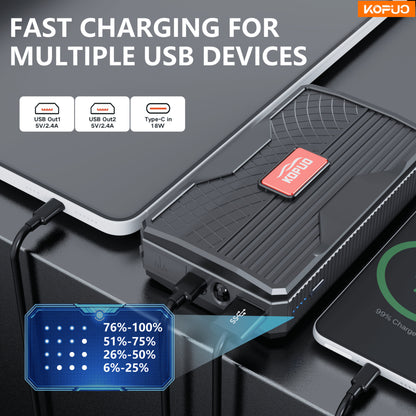 KOPUO Avviatore di Emergenza per Auto, Voiture Portatile: Batteria di Avviamento di Emergenza 9600/12800 Mah con Luce LED, Adatto per l'Avviamento di Auto a Benzina e Diesel a 12V - Accessori Auto, Ideale per Proprietari di Auto in Situazioni di Emergenza