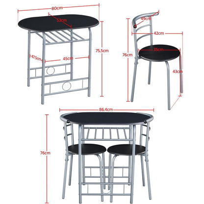 Costoffs Set Tavolo e 2 Sedie da Bar e Sala da Pranzo in Legno e Metallo per Cucina Balcone Piccoli Spazi Sedia Portata 136 kg