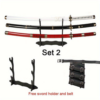 3 Pezzi Set Spada Anime, Lama in Bambù Sicura Non Affilata, Accessorio Cosplay, Katana Spada Samurai, Regalo per Halloween e Natale, Cintura e Portaspada Inclusi