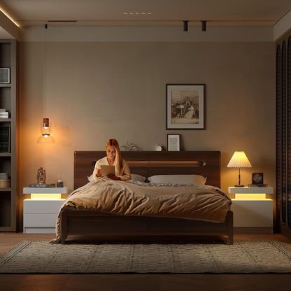 Comodino moderno con luce LED, 2 cassetti e 3 cassetti, comò a cassetti a specchio lucido, tavolino da notte per camera da letto e soggiorno