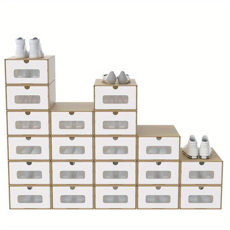 Scatole Rettangolari Impilabili con Cassetto Estraibile e Finestra Trasparente, Organizzatore in Carta Kraft per Scarpe, Abbigliamento e Accessori (10pz/20pz)