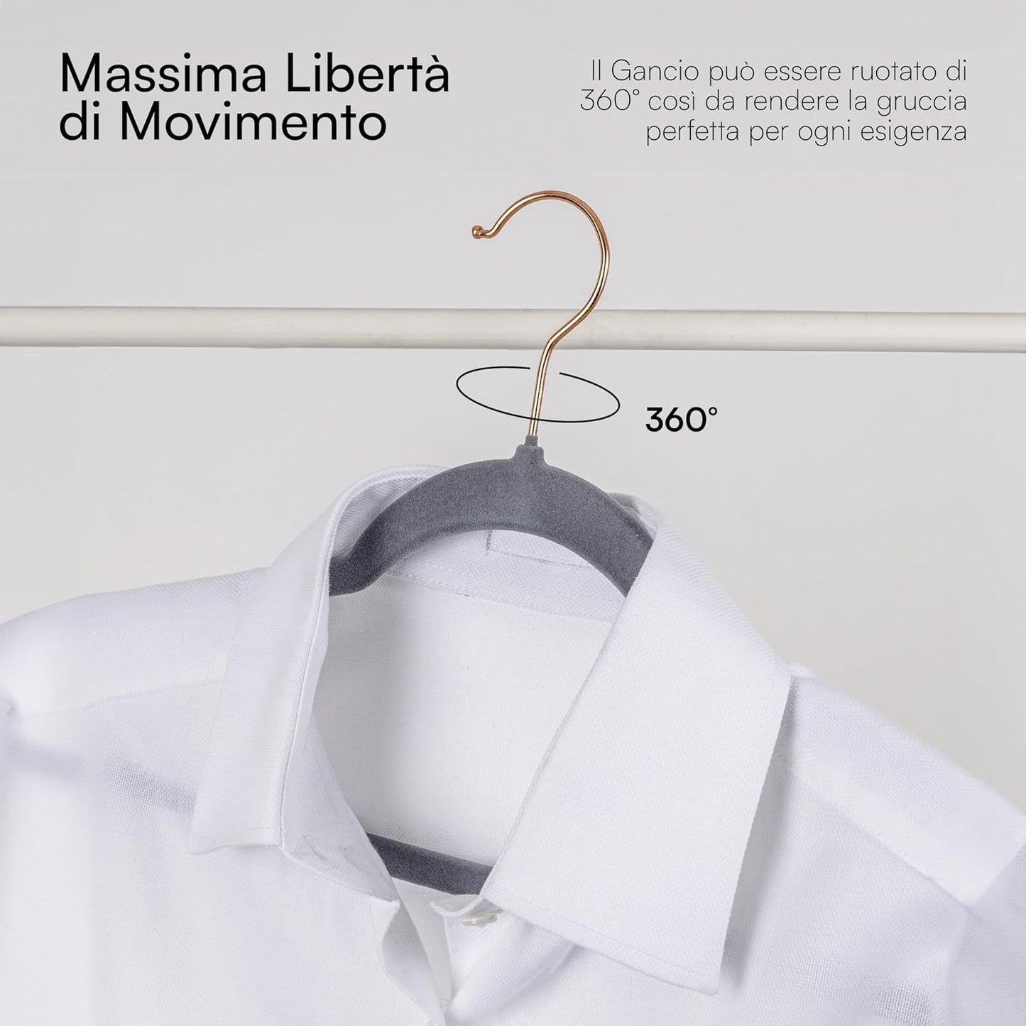 Baroni Home Grucce in Velluto Salvaspazio 44,5 cm – Appendiabiti Antiscivolo con Gancio in Oro o Argento – Design Elegante e Ultra Sottile, Ideali per Vestiti, Camicie, Cappotti – Alta Capacità di Carico – Set da 20 o 50 Pezzi per Organizzare al Meglio il