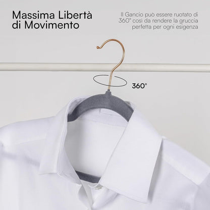 Baroni Home Grucce in Velluto Salvaspazio 44,5 cm – Appendiabiti Antiscivolo con Gancio in Oro o Argento – Design Elegante e Ultra Sottile, Ideali per Vestiti, Camicie, Cappotti – Alta Capacità di Carico – Set da 20 o 50 Pezzi per Organizzare al Meglio il