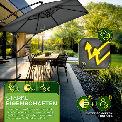 Tillvex® Parasole Rettangolare in Alluminio Ø 330 Cm + Copertura con Manovella | Schermo Angolare a Luce Rossa con Supporto & Parabrezza | Grande Parasole da Giardino in Alluminio Protezione UV | Schermo con Manovella Impermeabile Girevole a 360° per Terr